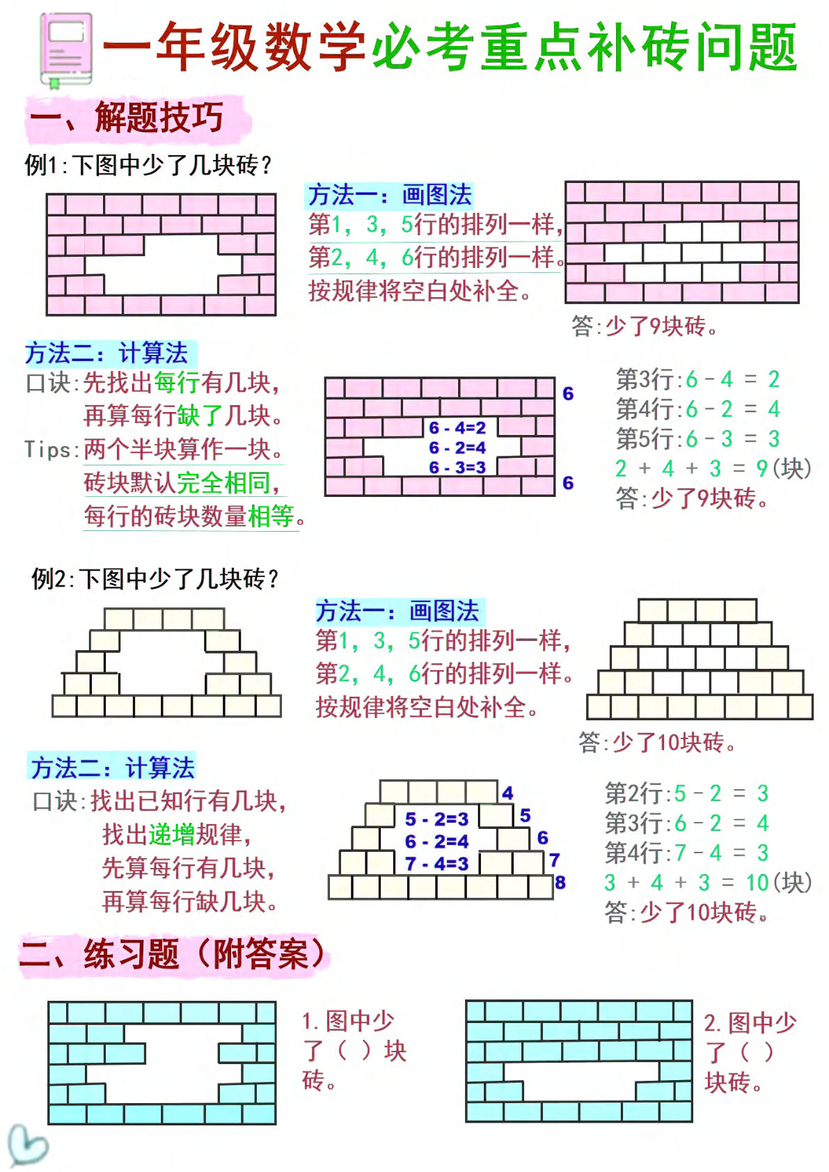 一下册年级数学《补砖补墙》讲解+习题