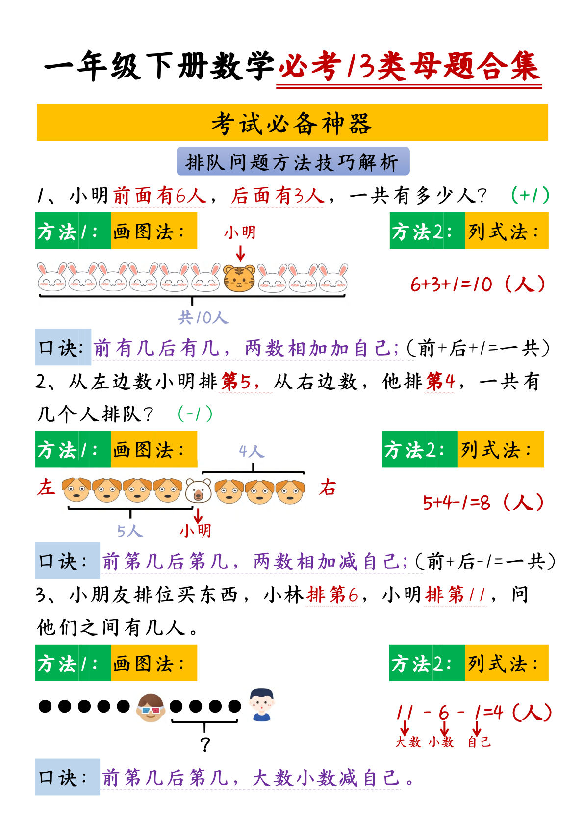 一年级下册数学必考13类母题合集13页