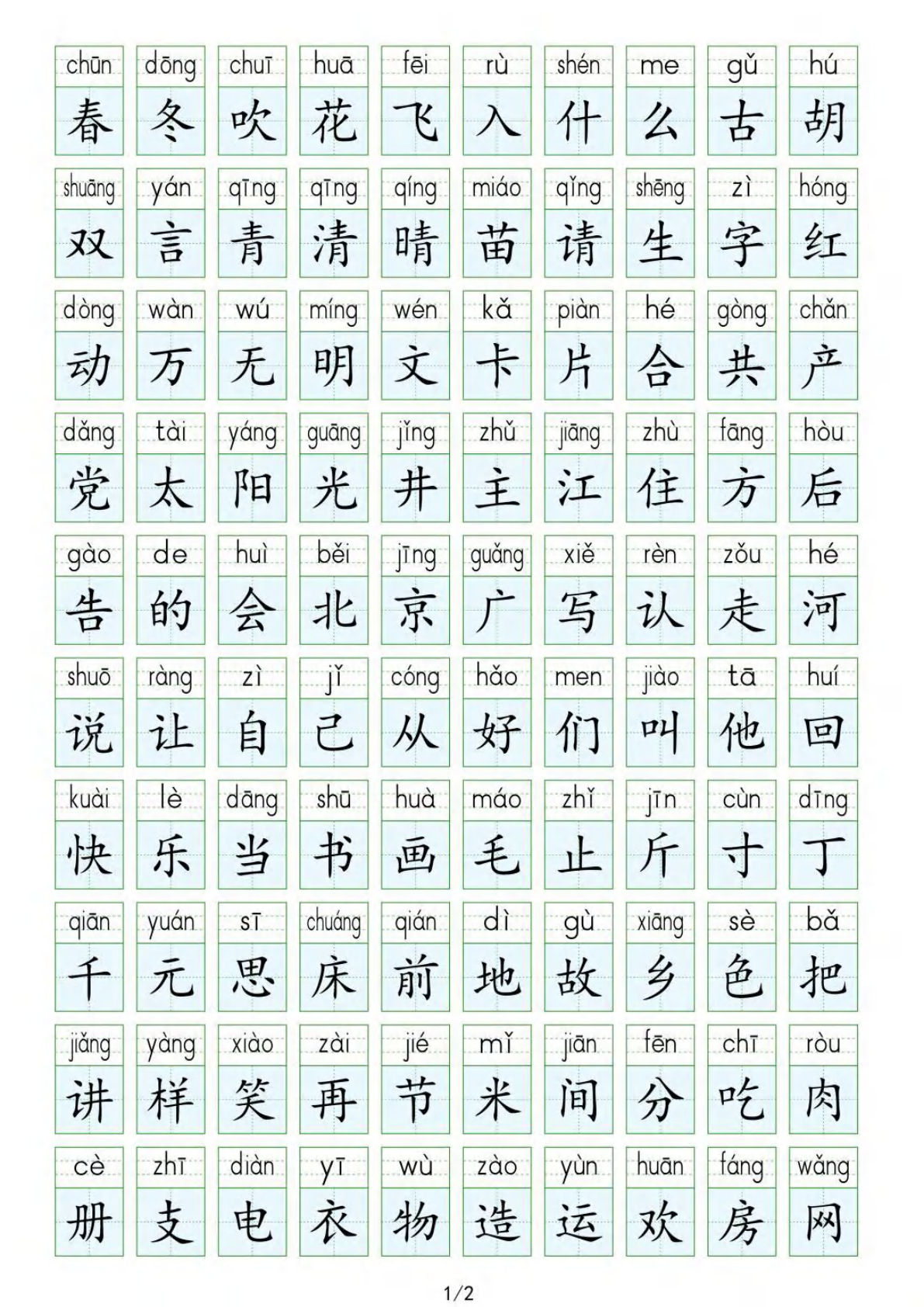 【 《写字表》《生字表》生字读记】一年级下册语文