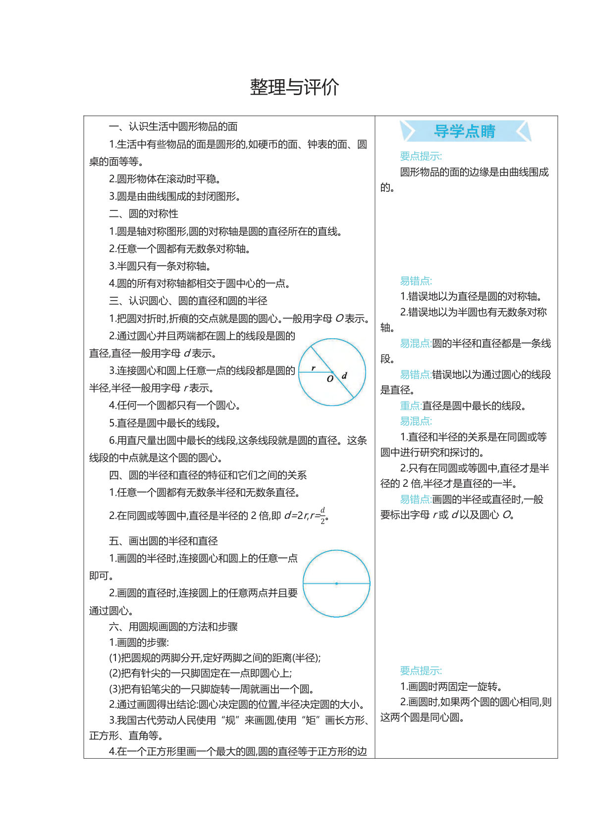 六年级上册数学冀教版知识要点
