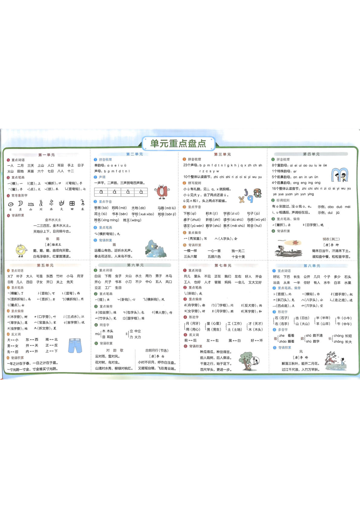 新一年级上册语文《单元重点盘点》