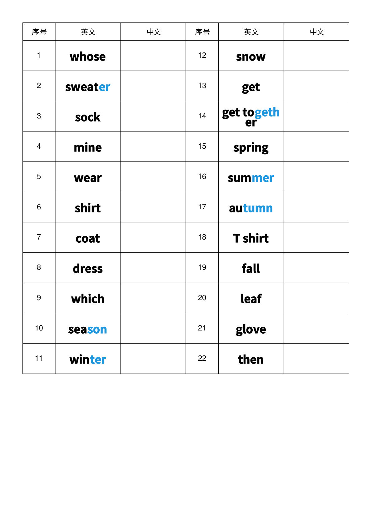 四年级上册人教PEP版英语【Unit6-英译中】