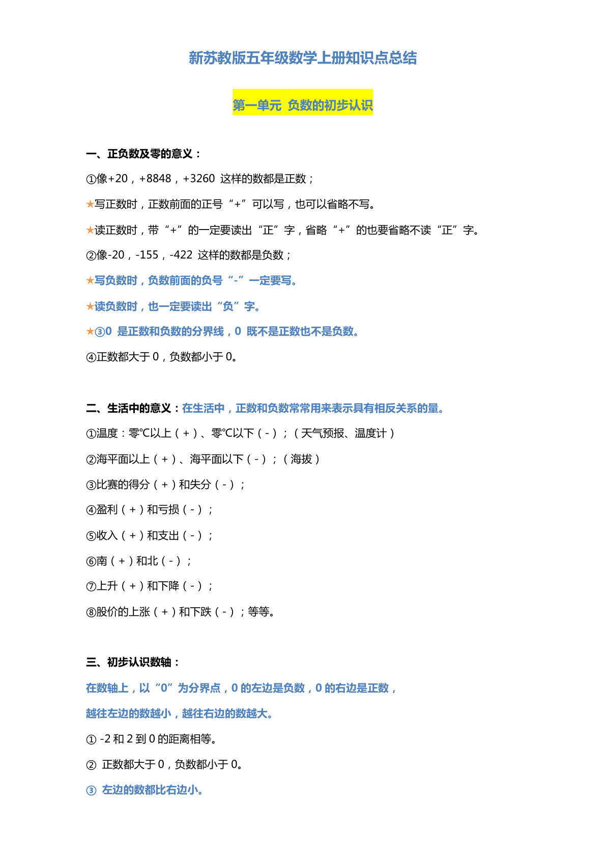 五年级上册苏教版数学知识点汇总预习