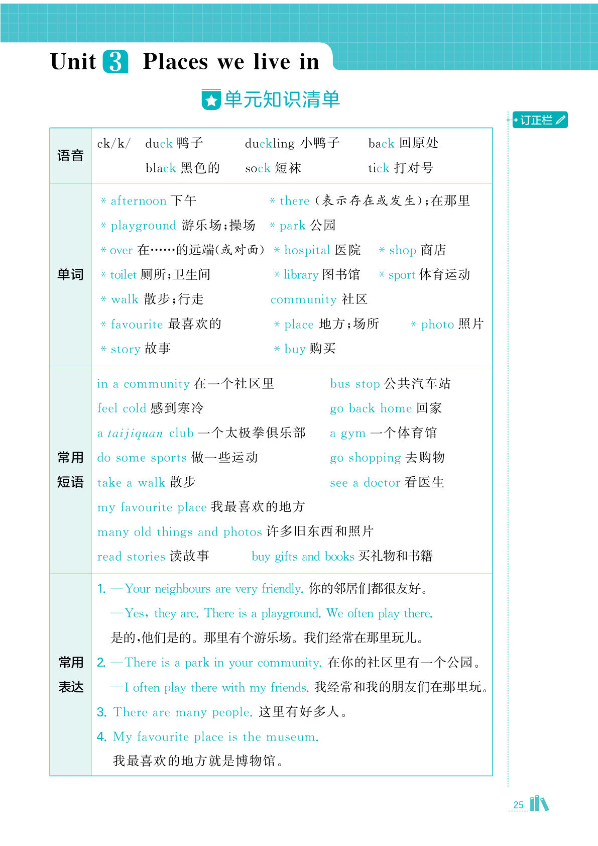 四年级上册英语第三单元基础知识默写单《PEP版》