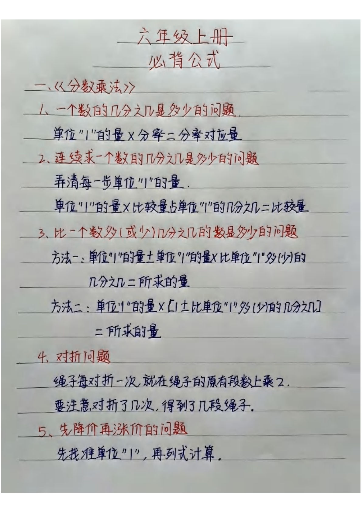 六年级上册必背公式大全》