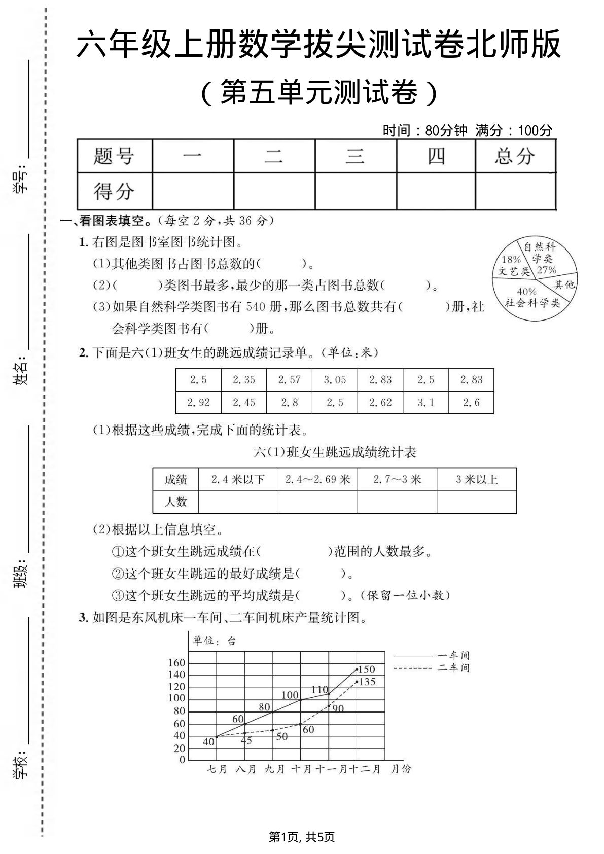六年级上册数学第五单元测试卷《北师版》 1