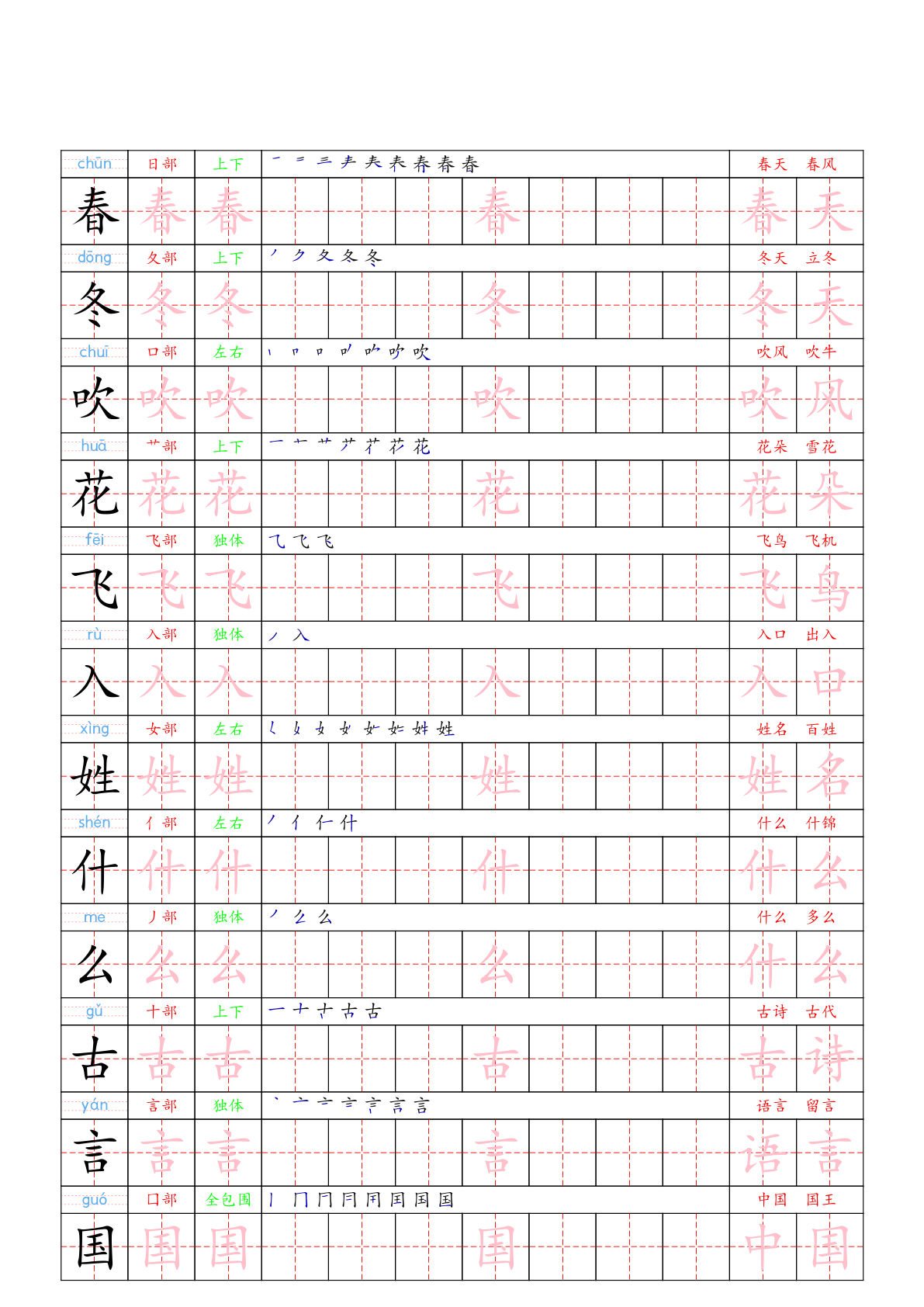 （新版）一年级下册语文写字表一类字贴-鸡娃题库官网-永久免费分享小学教辅资源