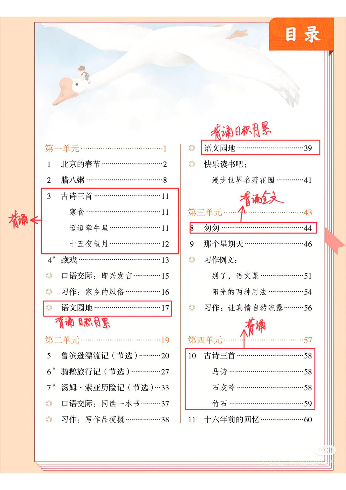 六年级下册语文目录必背内容