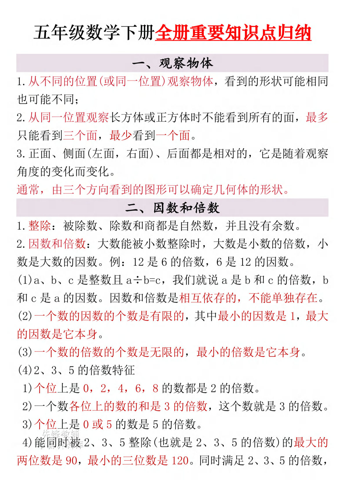 26春五年级下册人教数学《寒假预习全册重要知识点归纳》-鸡娃题库官网-永久免费分享小学教辅资源