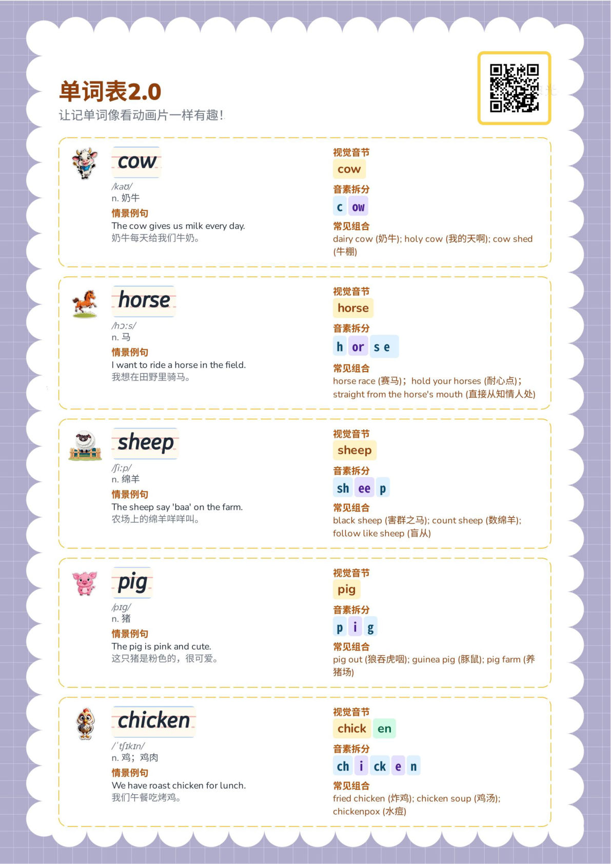 2026春人教版英语四年级下册单词讲解-unit 5