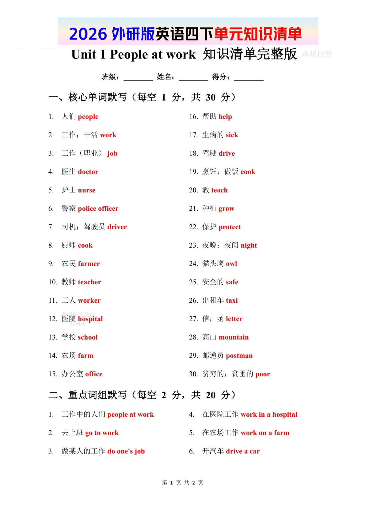 2026春外研版英四年级下册语知识清单【完整版】-鸡娃题库官网-永久免费分享小学教辅资源