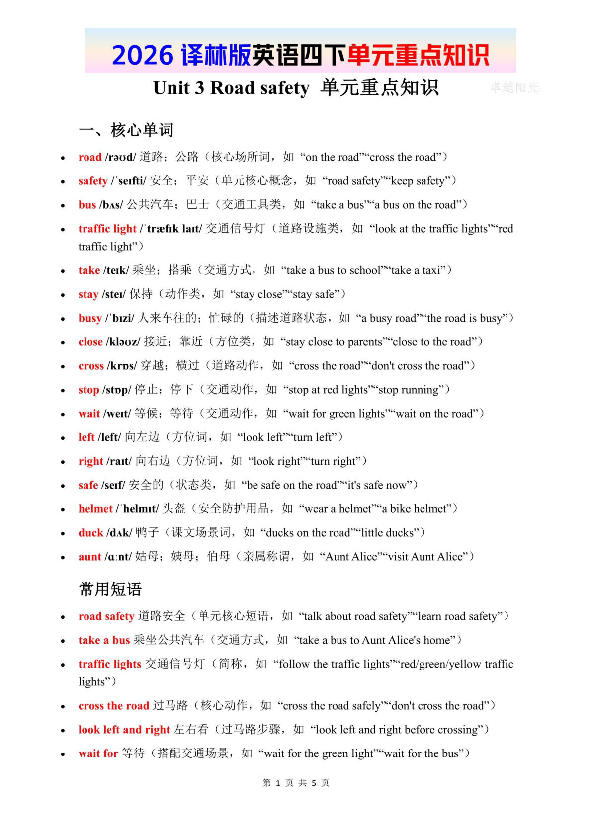 2026春译林版英语四年级下册单元重点知识 Unit 3-鸡娃题库官网-永久免费分享小学教辅资源