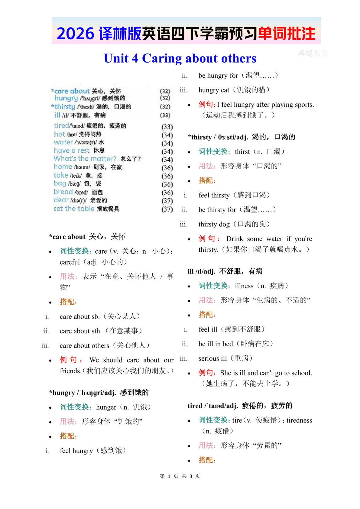 2026春译林版英语四年级下册单词批注-Unit 4-鸡娃题库官网-永久免费分享小学教辅资源