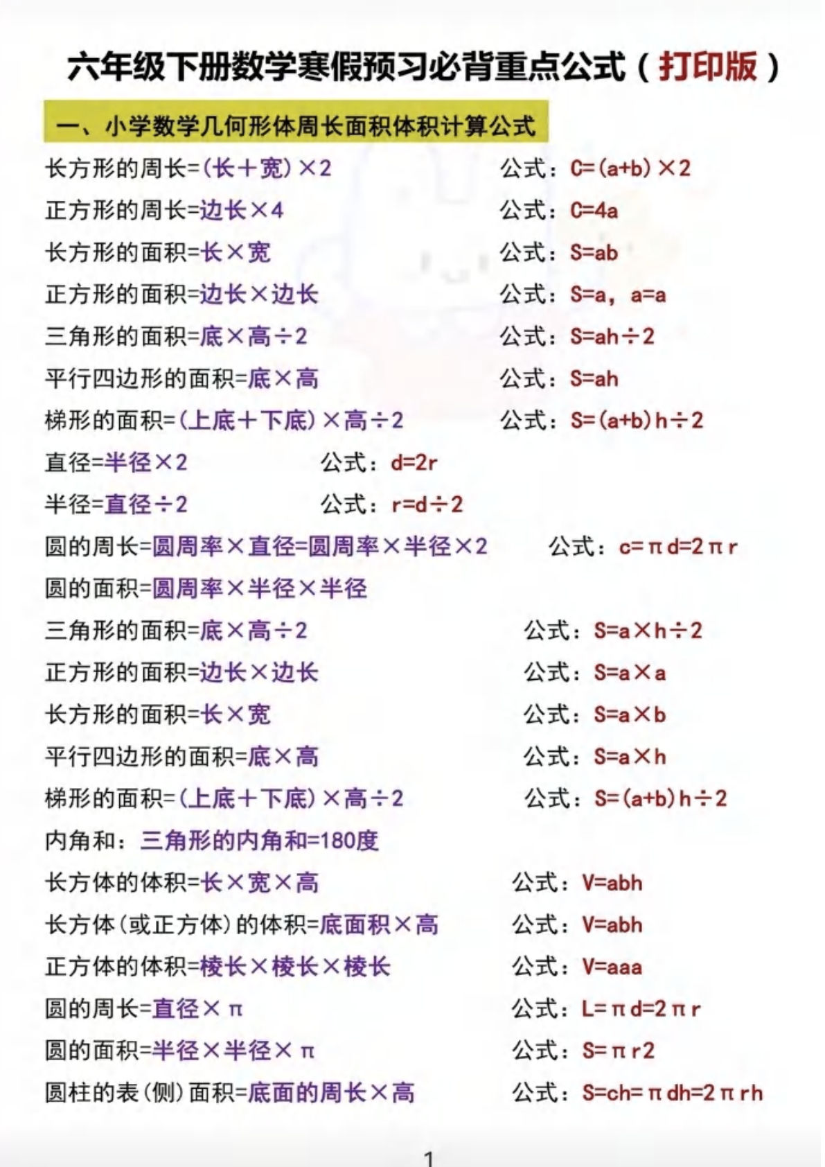 六年级下册数学必背公式-鸡娃题库官网-永久免费分享小学教辅资源