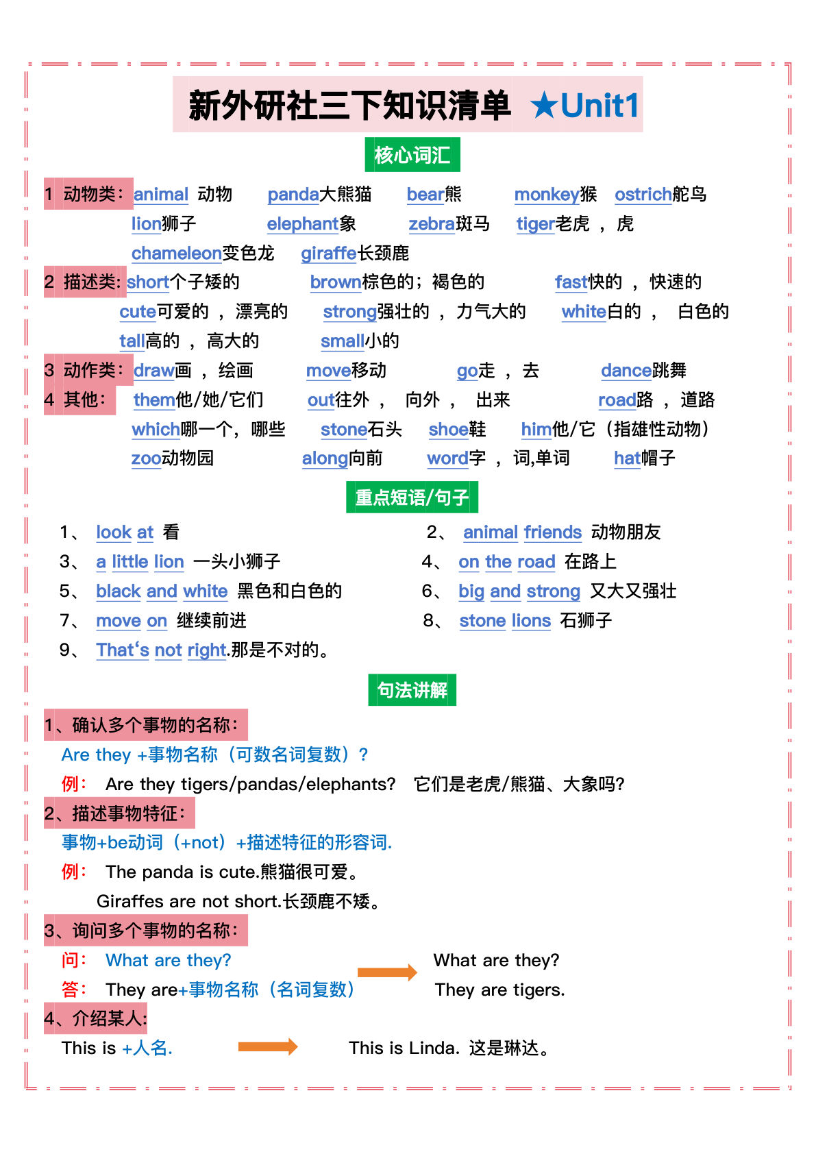 新外研版三年级下册英语知识清单6页-鸡娃题库官网-永久免费分享小学教辅资源