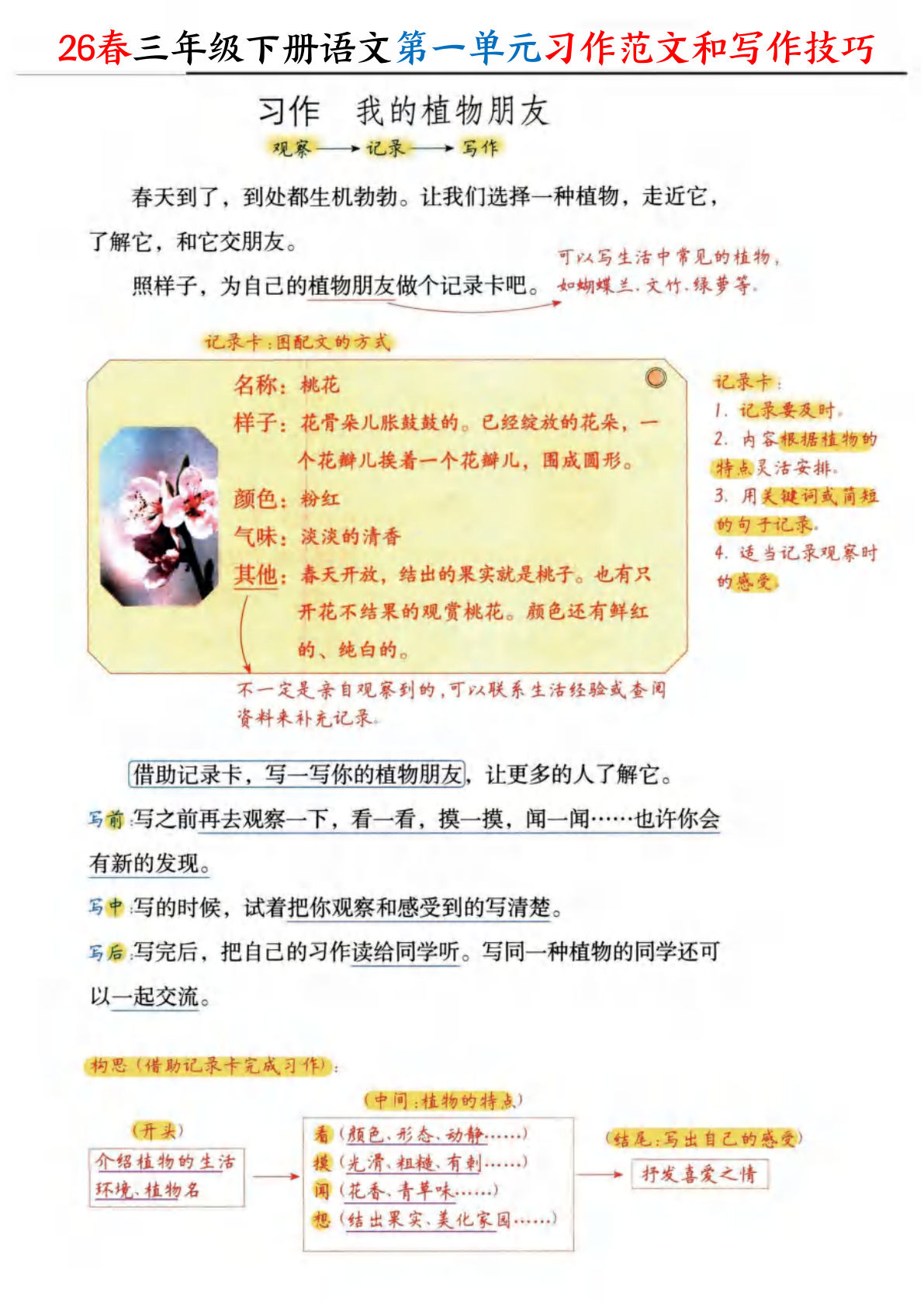 26春三年级下册语文1-8单元习作范文和写作技巧（16页）-鸡娃题库官网-永久免费分享小学教辅资源