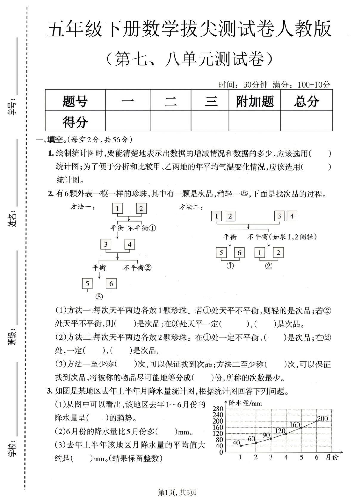 五年级下册数学第七八单元拔尖测试卷 人教版 仔仔题库