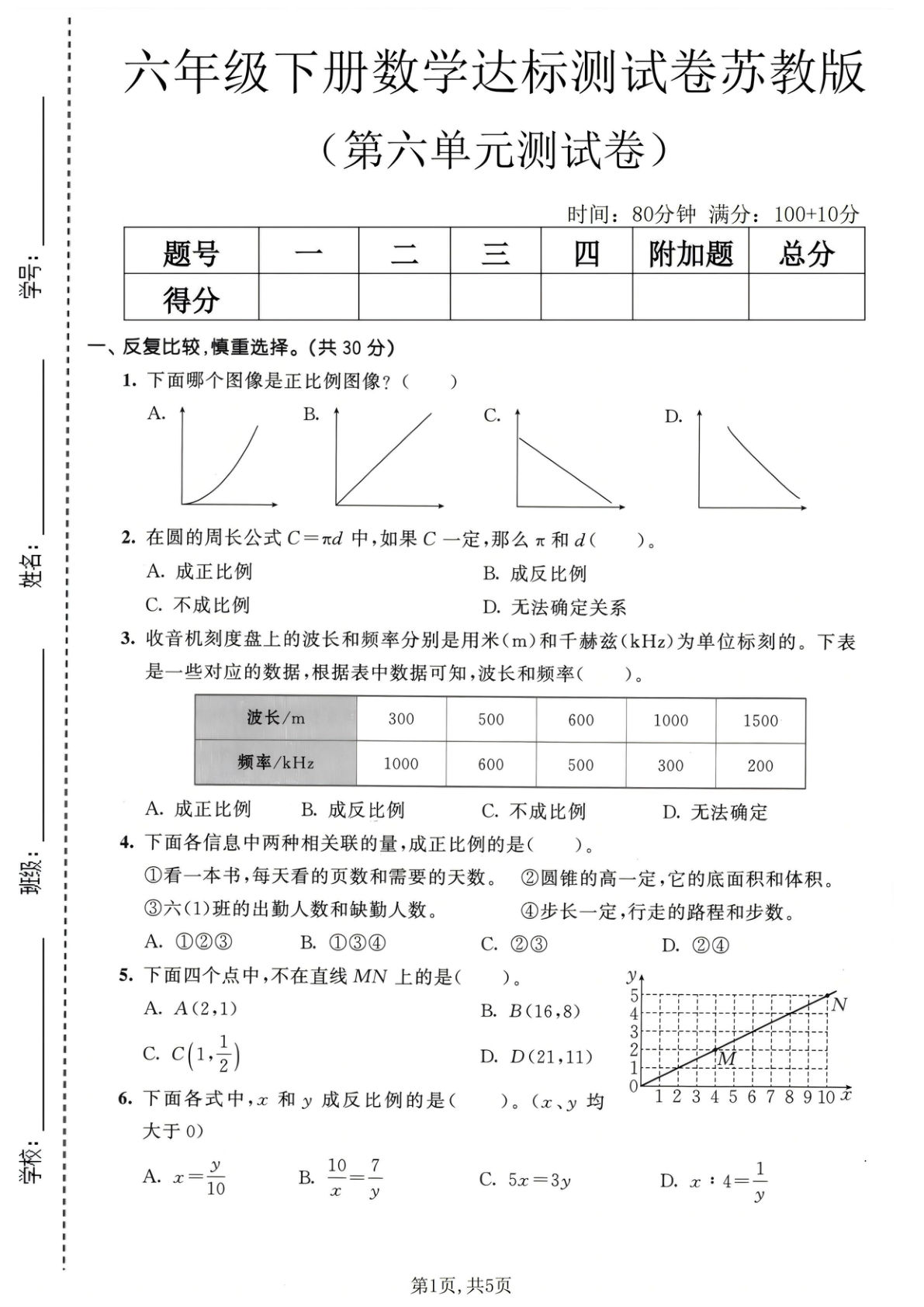 苏教版六年级下册数学第六单元达标测试卷-仔仔题库