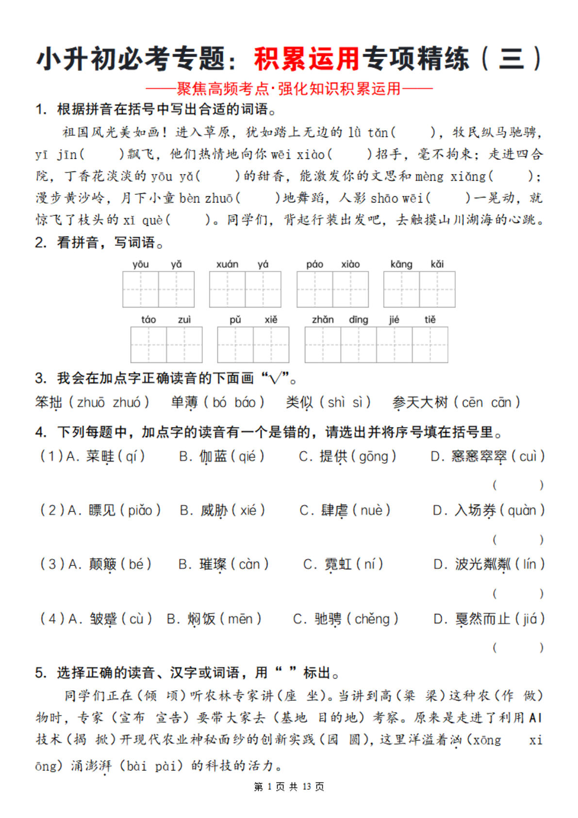 六年级下册小升初必考：积累运用专项精练（三）