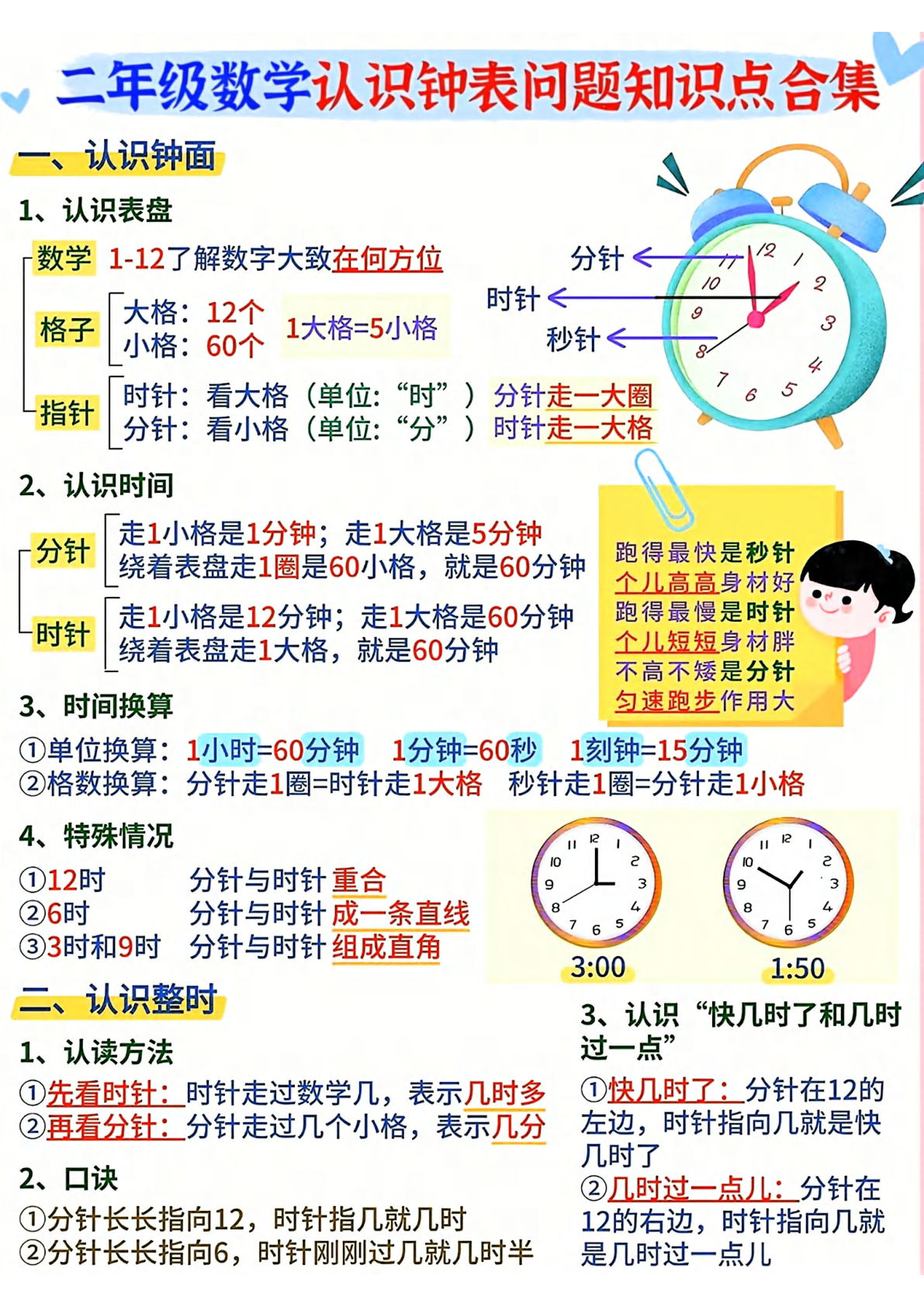 二年级数学下册【认识钟表】重难点合集-仔仔题库