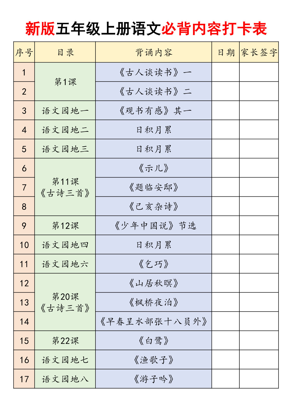 26新五年级上册语文课内必背内容闯关打卡表19页-学霸资源网-分享小学前锋教辅先锋资源 - 小学1-6年级教辅资源|试卷|电子课本|课课练免费下载 - 语文数学英语同步练习 学习资料内页预览