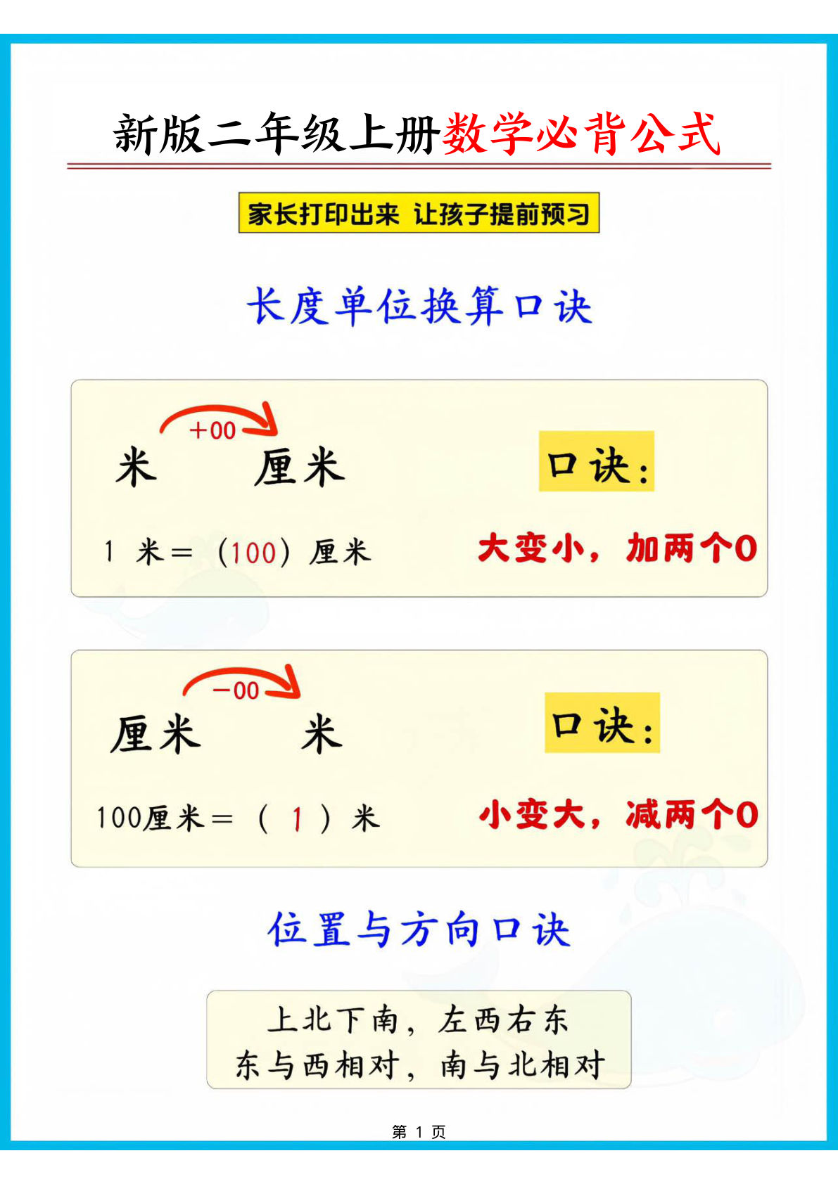 新版二年级上册数学必背公式知识点汇总（8页）-学霸资源网-分享小学前锋教辅先锋资源 - 小学1-6年级教辅资源|试卷|电子课本|课课练免费下载 - 语文数学英语同步练习 学习资料内页预览