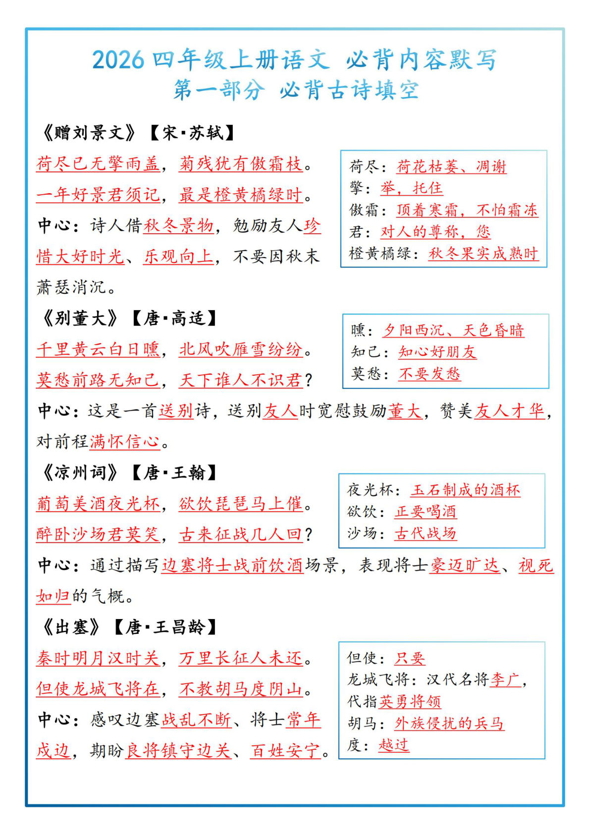 26四年级上册语文必背内容默写-答案-学霸资源网-分享小学前锋教辅先锋资源 - 小学1-6年级教辅资源|试卷|电子课本|课课练免费下载 - 语文数学英语同步练习 学习资料内页预览