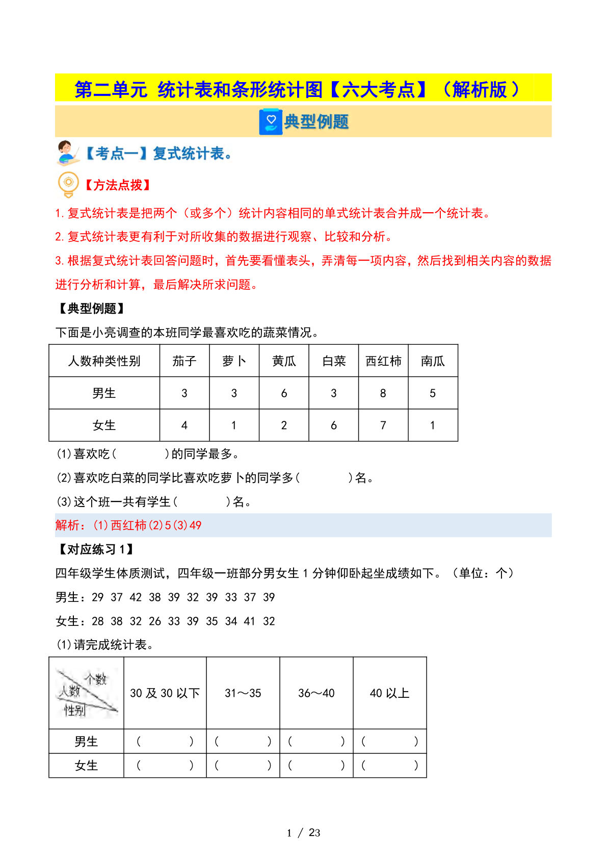 答案26五年级上册苏教数学同步讲义第二单元 统计表和条形统计图（二）【六大考点】（解析版）