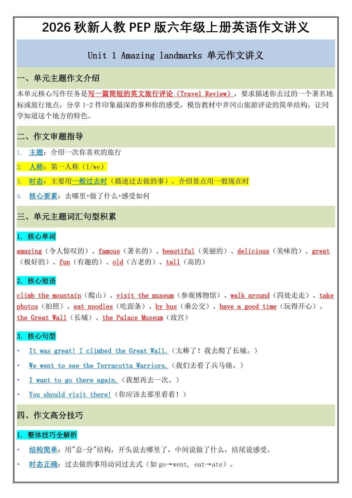 2026秋PEP人教版六年级上册英语U1-U6单元作文讲义与练习(1)-学霸资源网-分享小学前锋教辅先锋资源 - 小学1-6年级教辅资源|试卷|电子课本|课课练免费下载 - 语文数学英语同步练习 学习资料内页预览