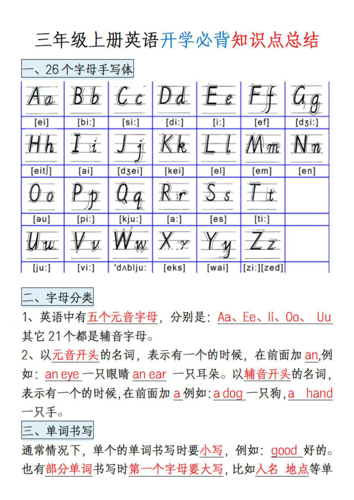 三年级上册英语开学必背知识点总结-学霸资源网-分享小学前锋教辅先锋资源 - 小学1-6年级教辅资源|试卷|电子课本|课课练免费下载 - 语文数学英语同步练习 学习资料内页预览