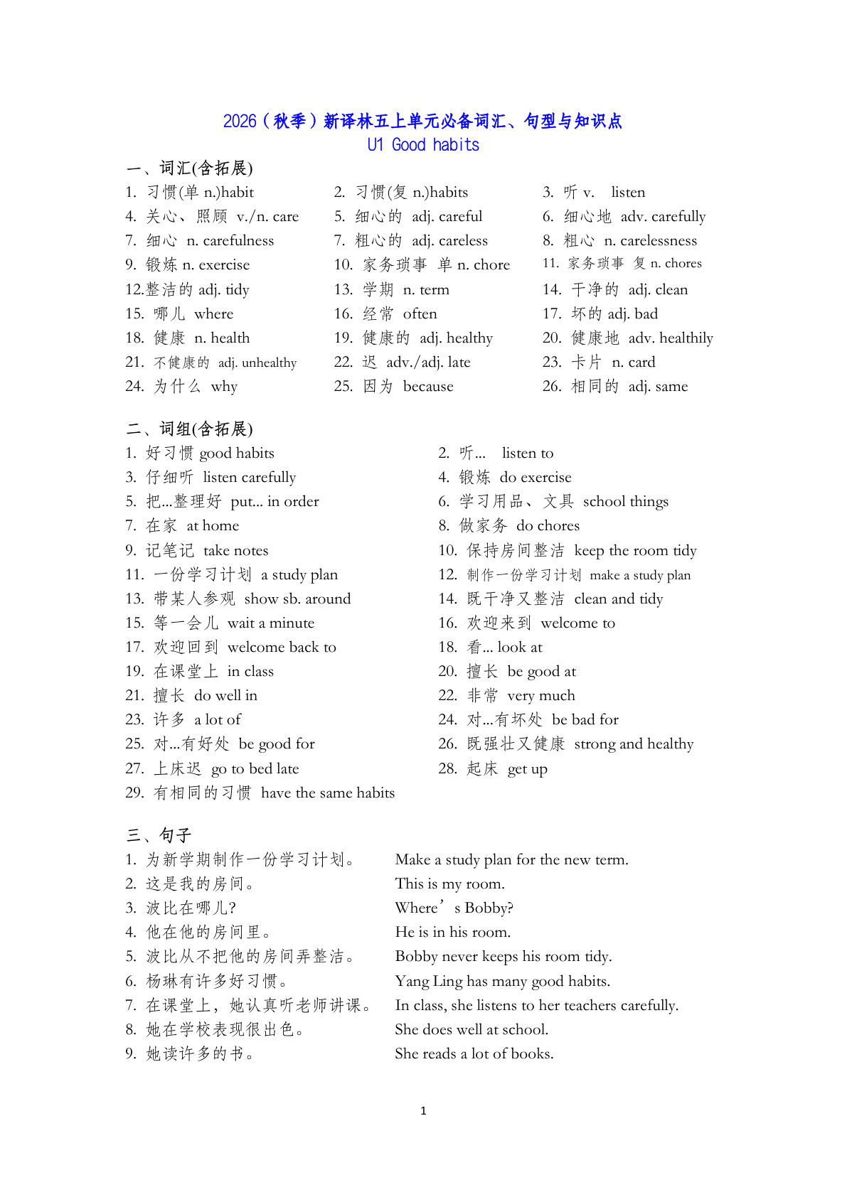 五年级上册英语译林 5A U1-U8 知识单（小四版）-学霸资源网-分享小学前锋教辅先锋资源 - 小学1-6年级教辅资源|试卷|电子课本|课课练免费下载 - 语文数学英语同步练习 学习资料内页预览