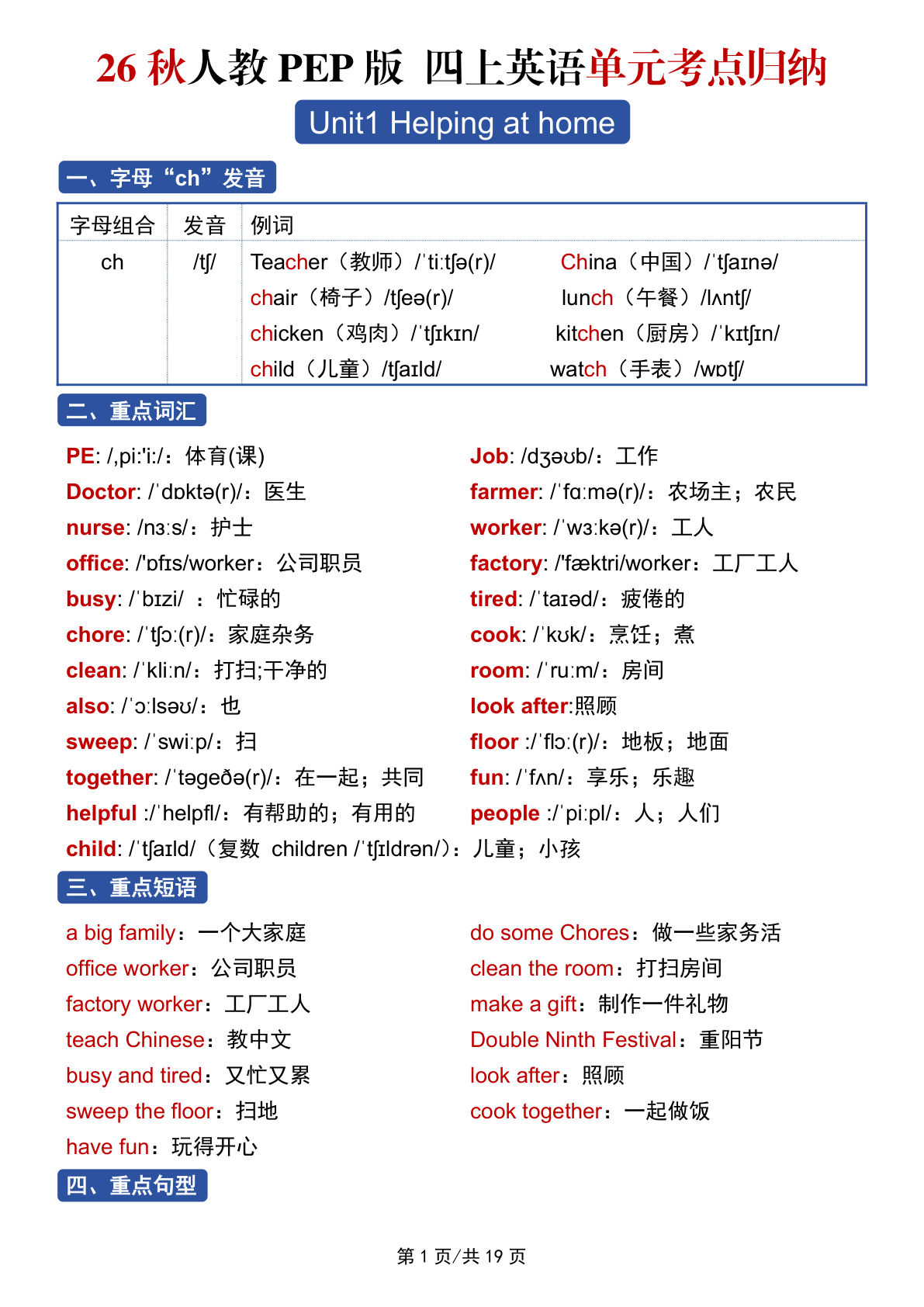 26秋人教PEP版四年级上册英语单元考点归纳19页-学霸资源网-分享小学前锋教辅先锋资源 - 小学1-6年级教辅资源|试卷|电子课本|课课练免费下载 - 语文数学英语同步练习 学习资料内页预览