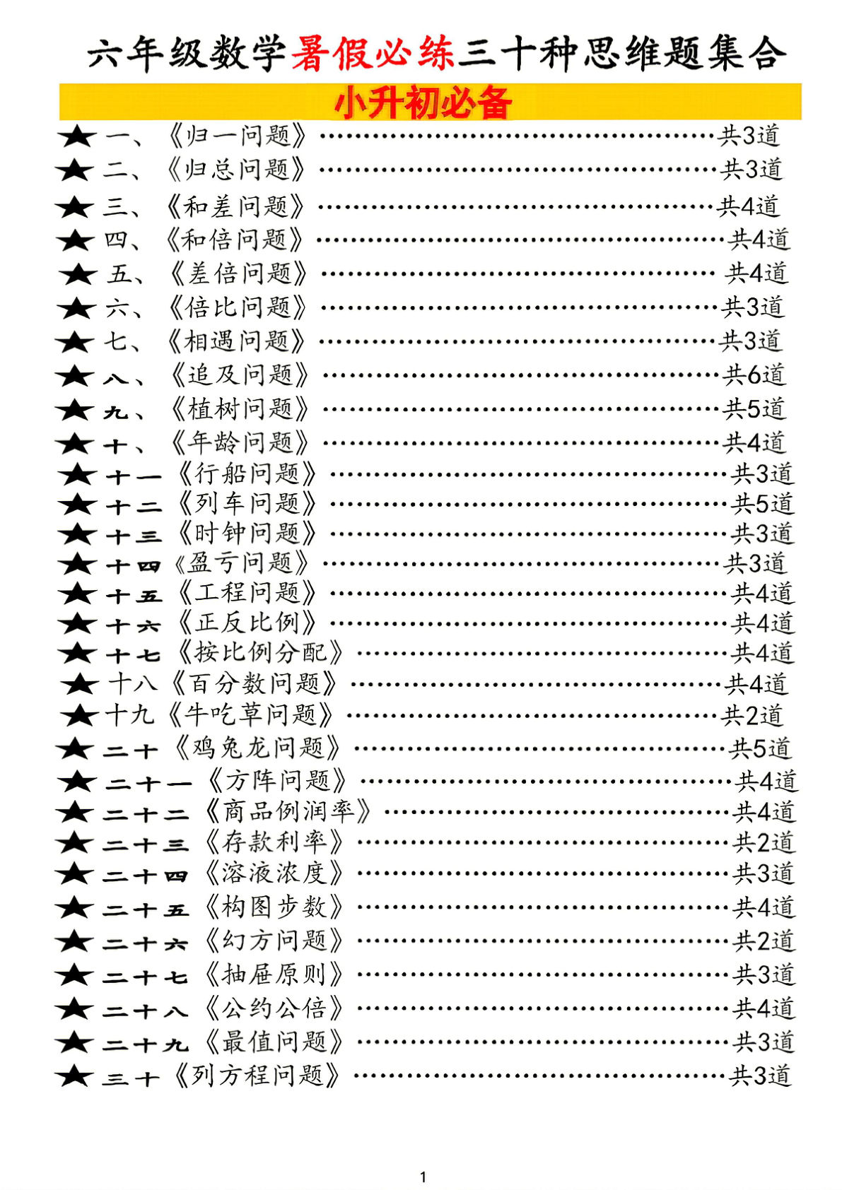 六年级上册数学暑假必练三十类常见类思维提升汇总-鸡娃题库官网-永久免费分享小学前锋教辅先锋资源 - 小学1-6年级教辅资源|试卷|电子课本|课课练免费下载 - 语文数学英语同步练习