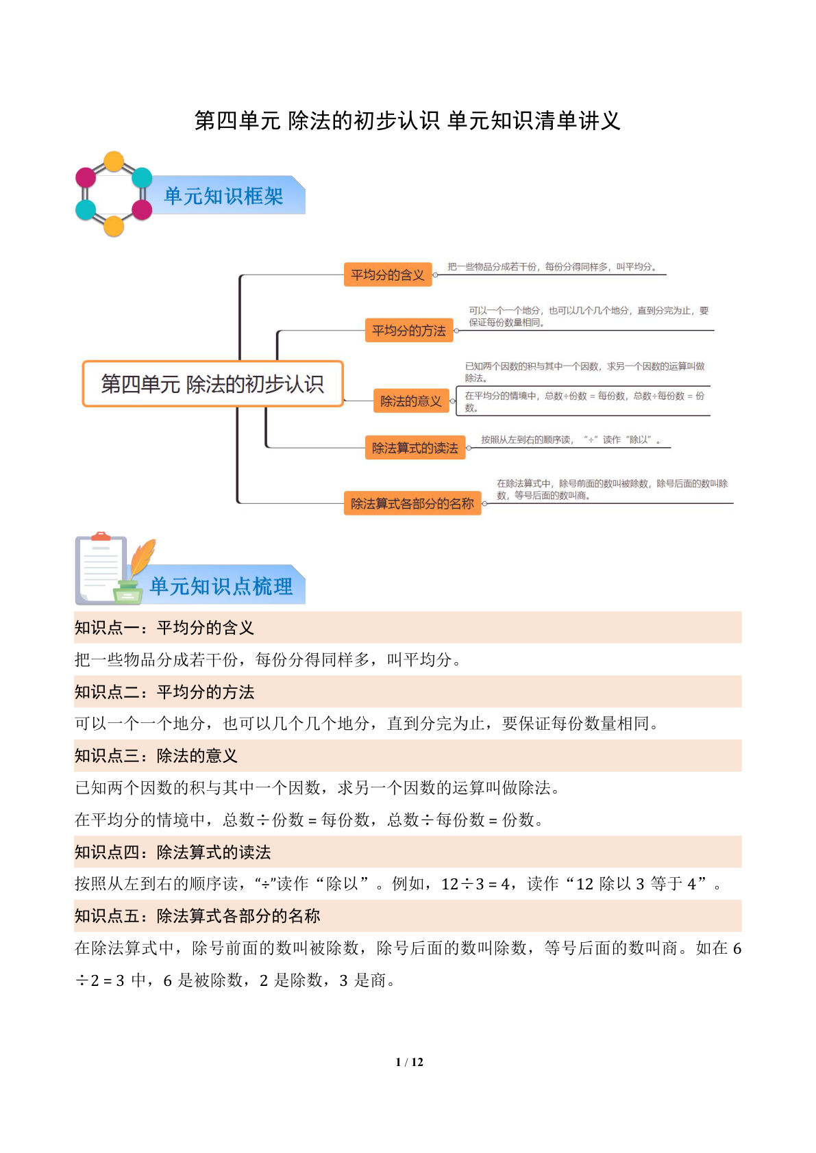 新青岛63二年级上册数学知识清单 第四单元 除法的初步认识（解析版）-鸡娃题库官网-永久免费分享小学前锋教辅先锋资源 - 小学1-6年级教辅资源|试卷|电子课本|课课练免费下载 - 语文数学英语同步练习