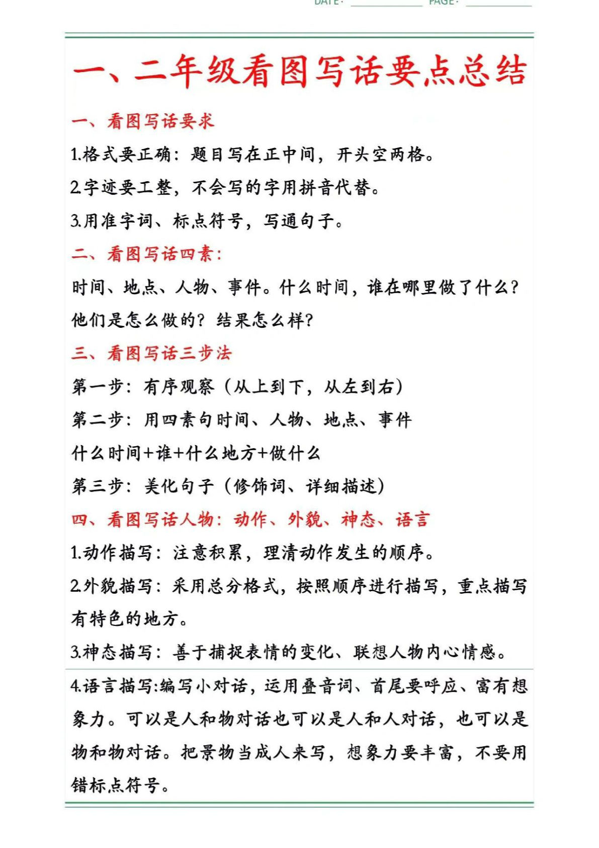 二上册【看图写话要点总结】一二年级语文-鸡娃题库官网-永久免费分享小学教辅资源