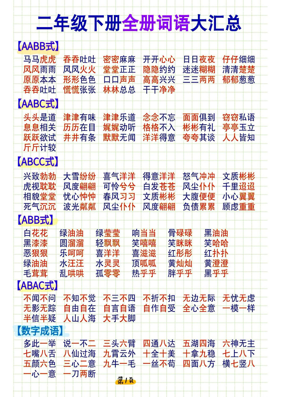 【词语积累和搭配大全】二年级下册语文