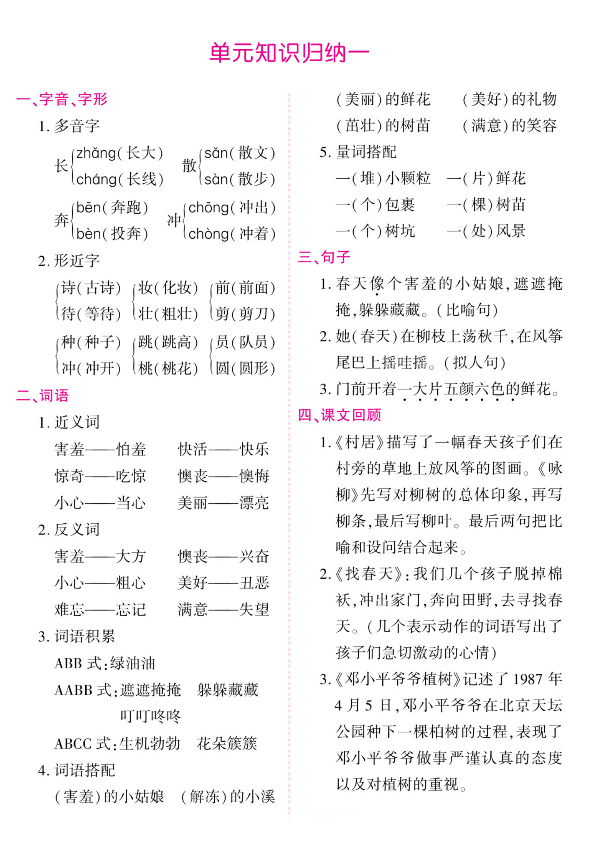 【单元知识点归纳】二年级下册语文