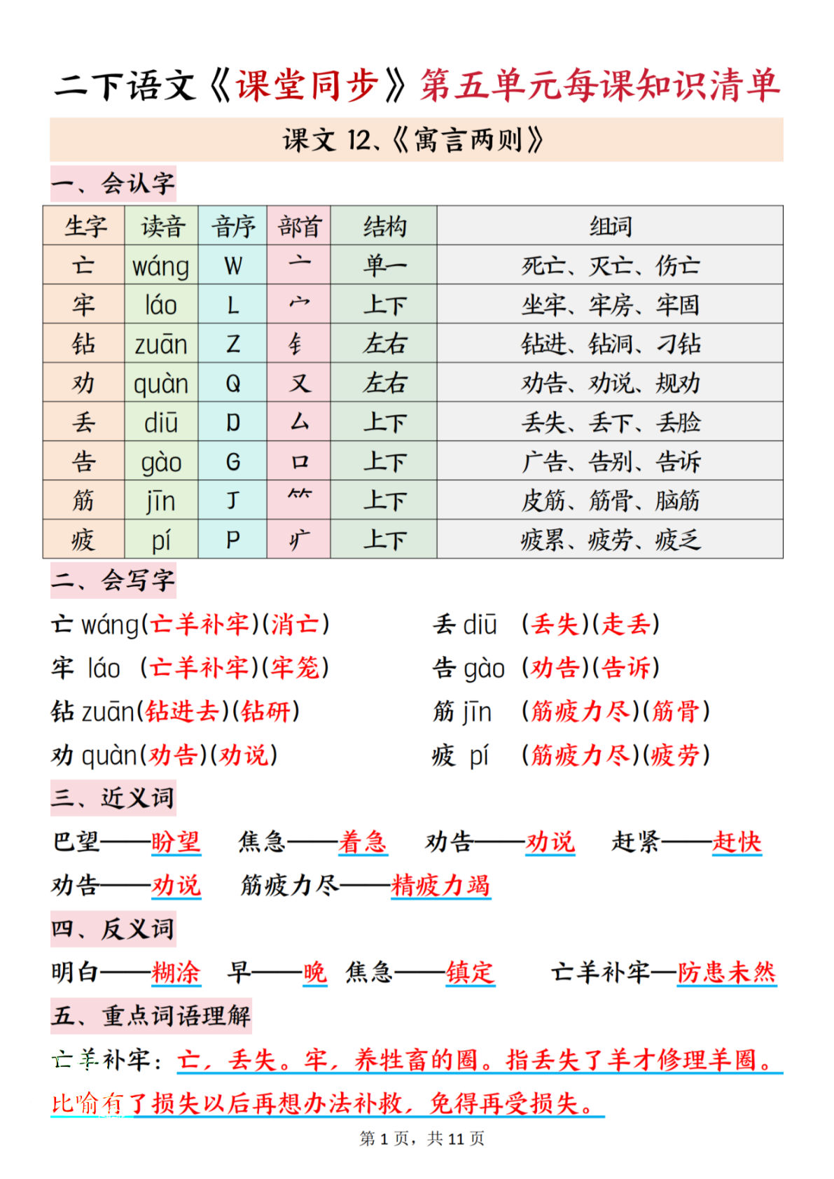 二年级下册语文第五单元知识点