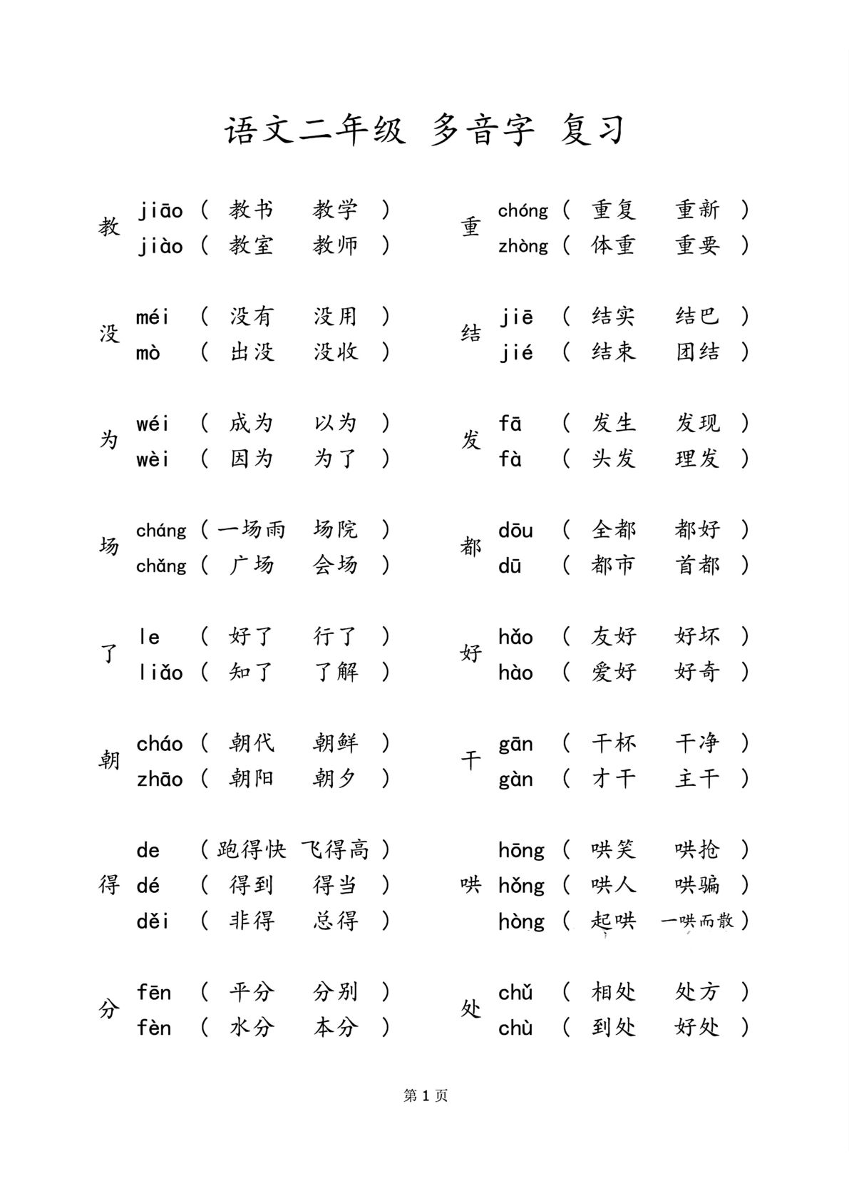 【多音字汇总＋练习】二年级下册语文