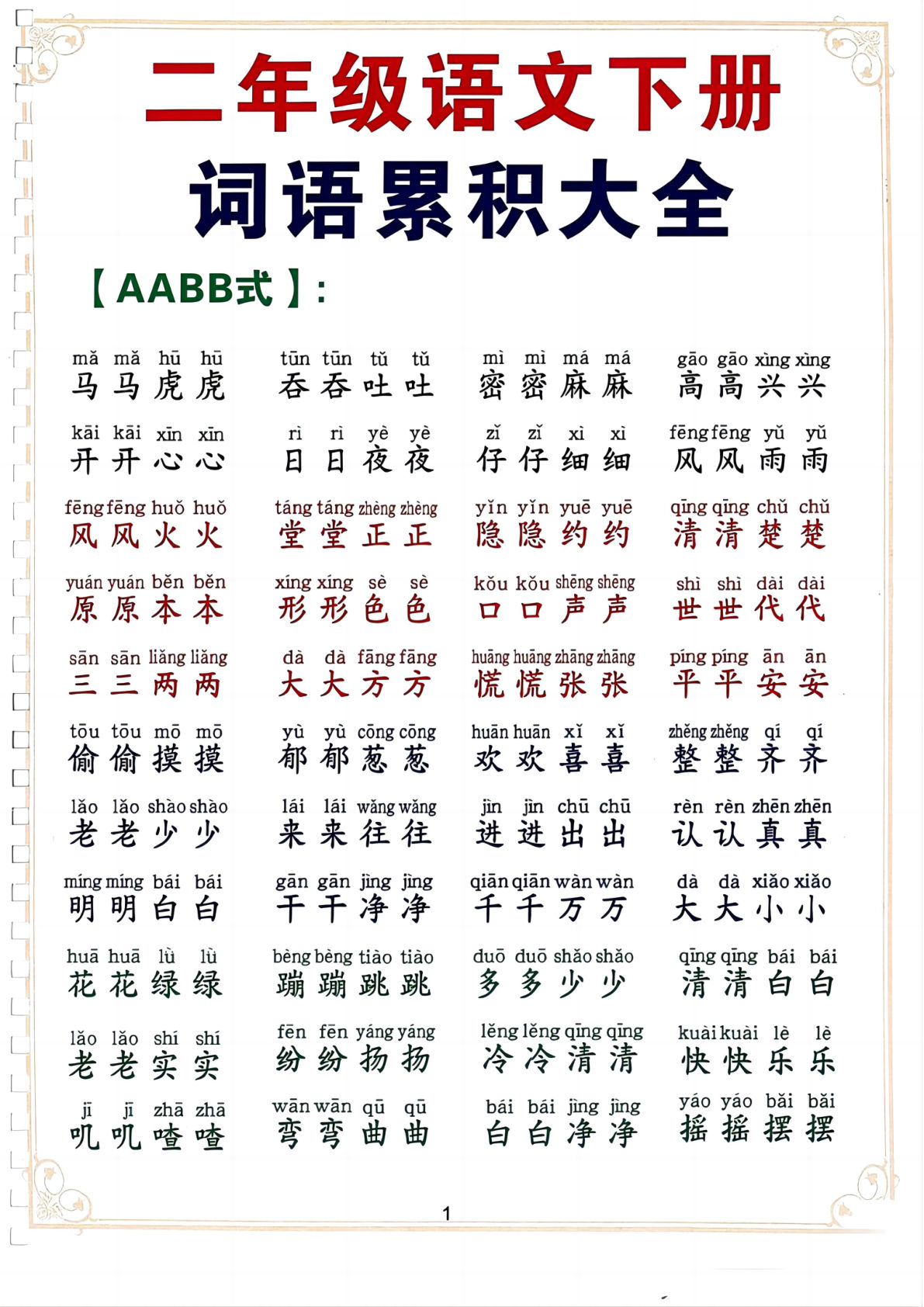 【课外成语词语积累大全】二年级下册语文