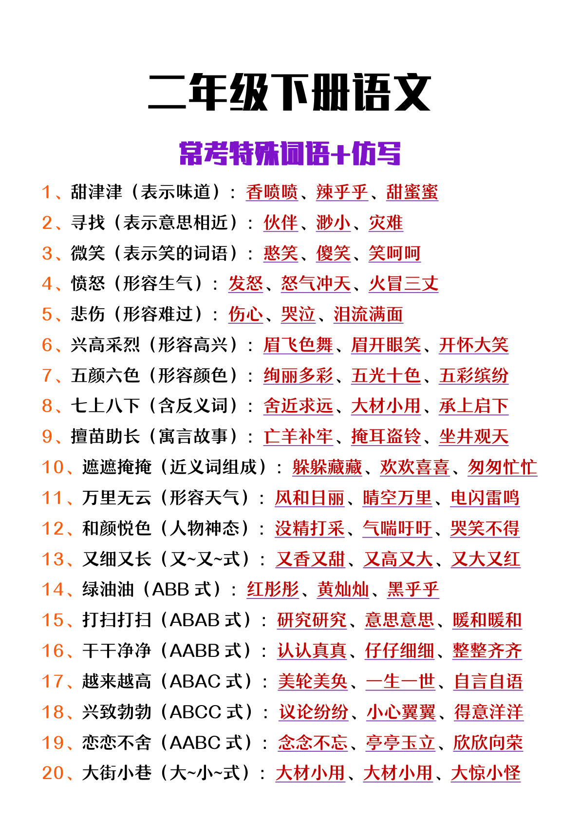 【常考特殊词语仿写】二年级下册语文