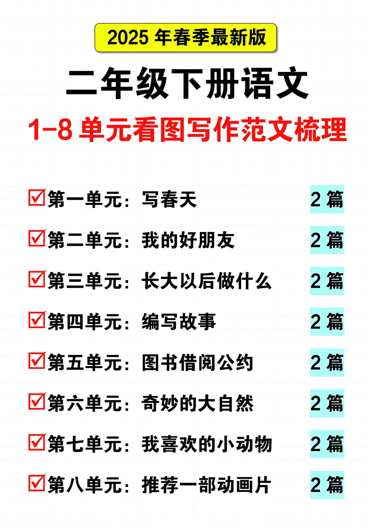 25二年级下册语文1-8单元看图写话范文梳理16页