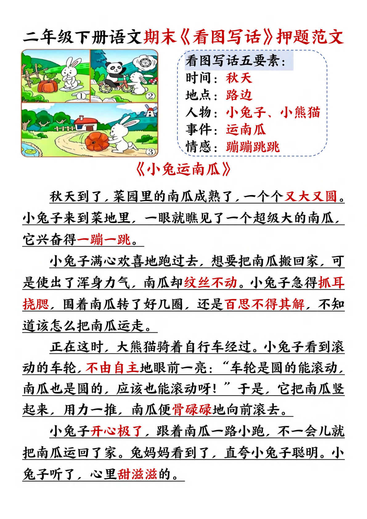 【期末《看图写话》押题范文】二年级下册语文