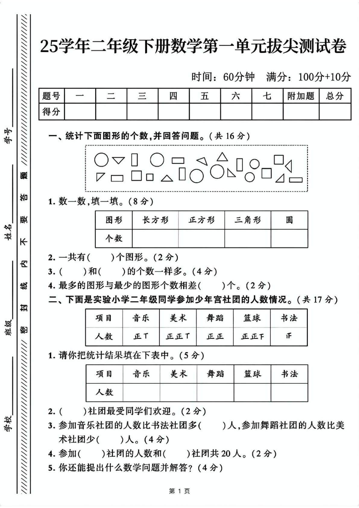 【25二年级下册数学第一单元拔尖测试卷1（含答案5页）