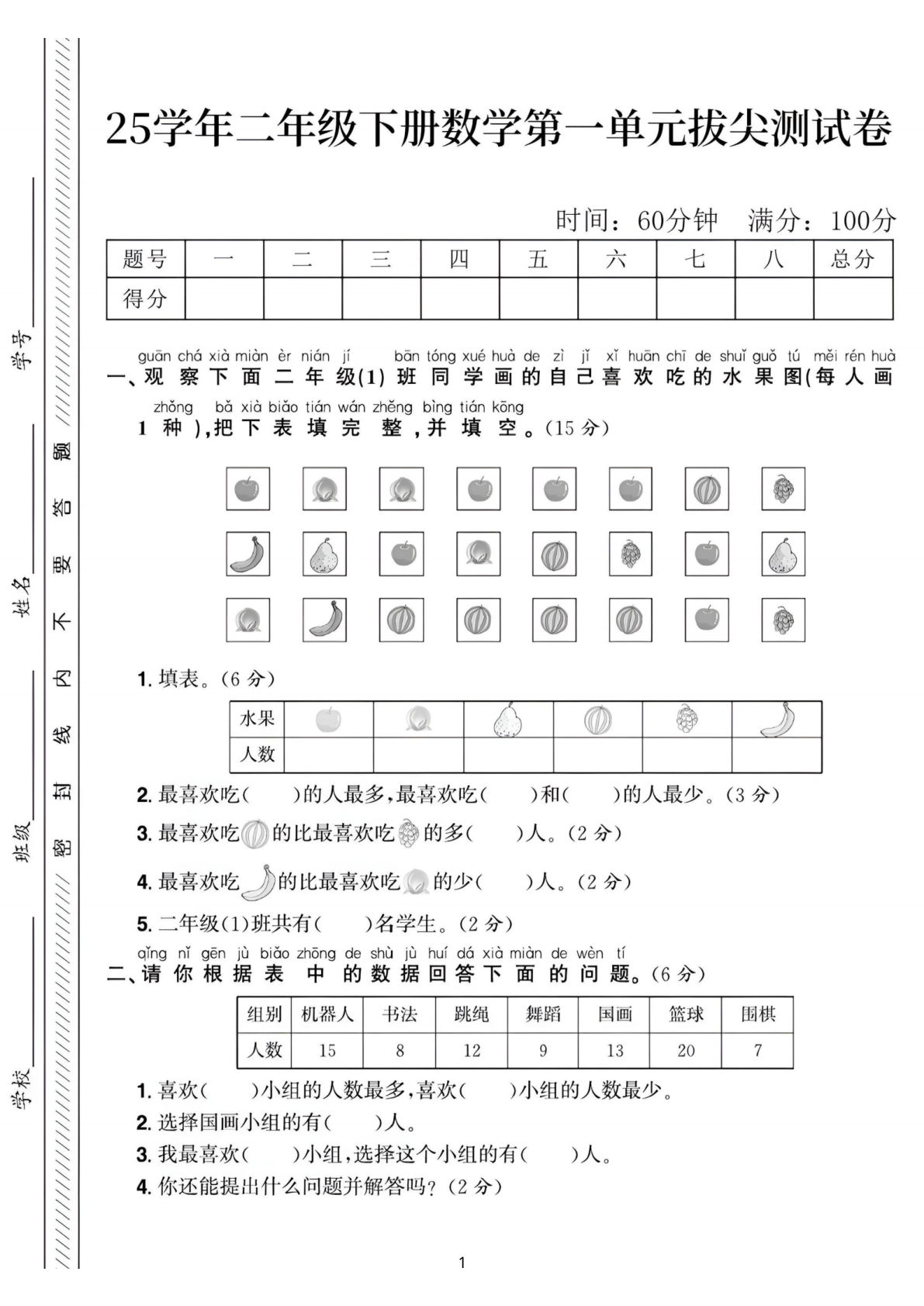 【25二年级下册数学第一单元拔尖测试卷2（含答案5页）