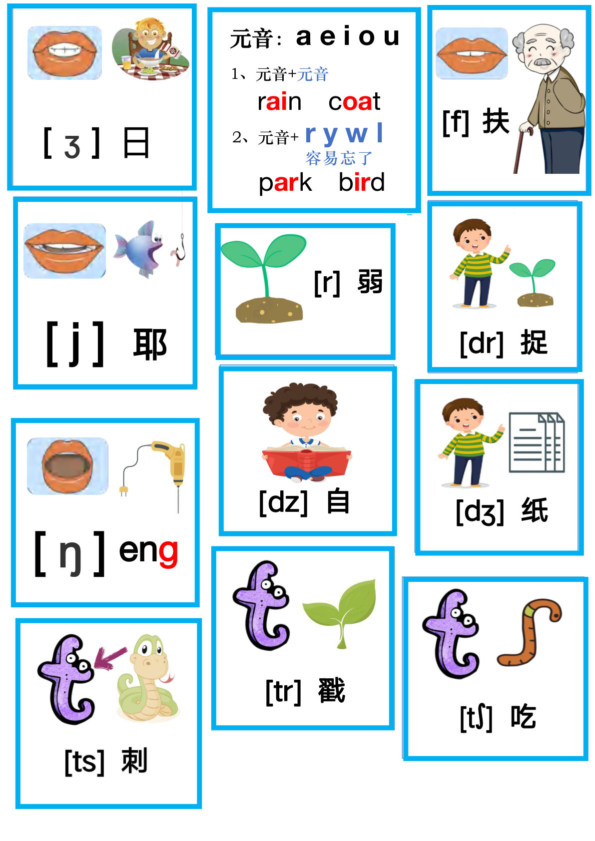 三上册48音标卡通图片-带边框-鸡娃题库官网-永久免费分享小学教辅资源
