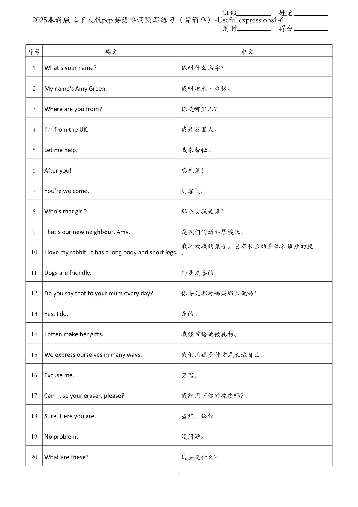 三年级下册人教PEP版英语【2025春新版-单词默写练习（背诵单）.2】