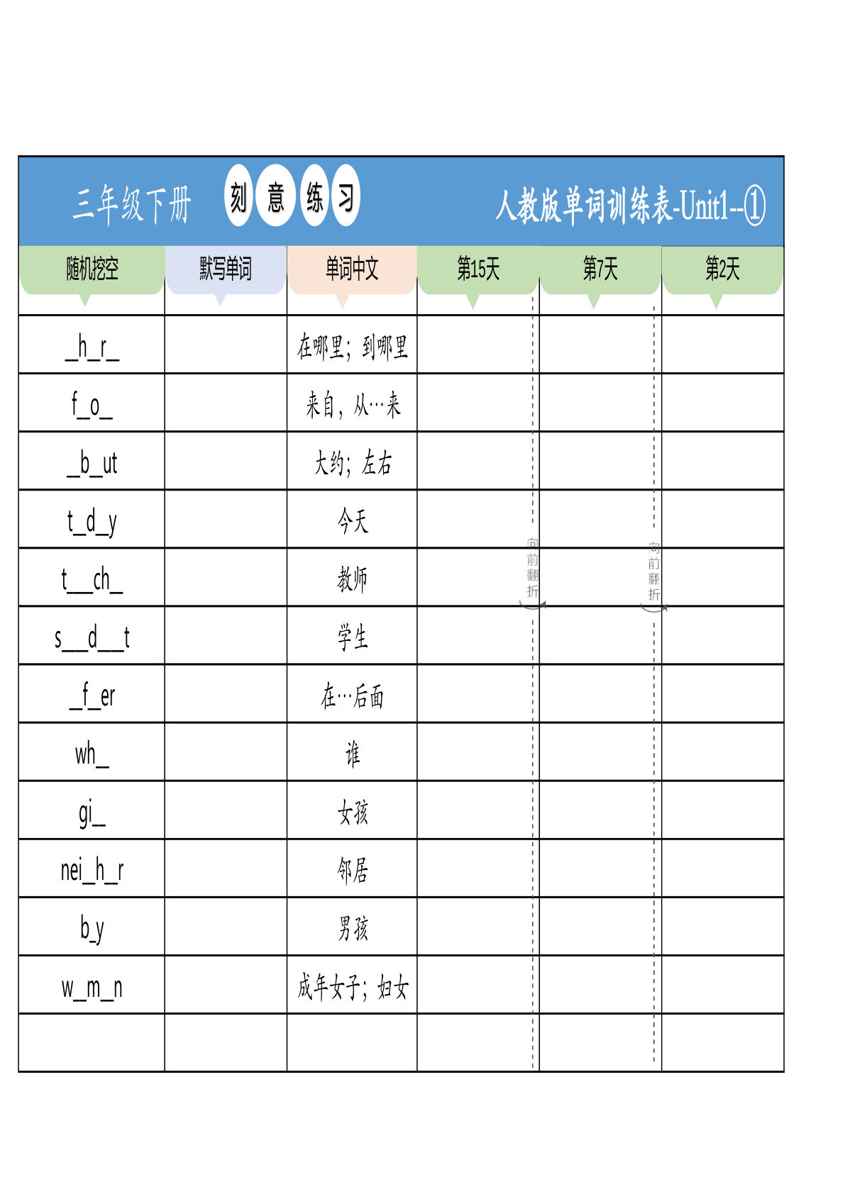 三年级下册人教PEP版英语【新版单词表】