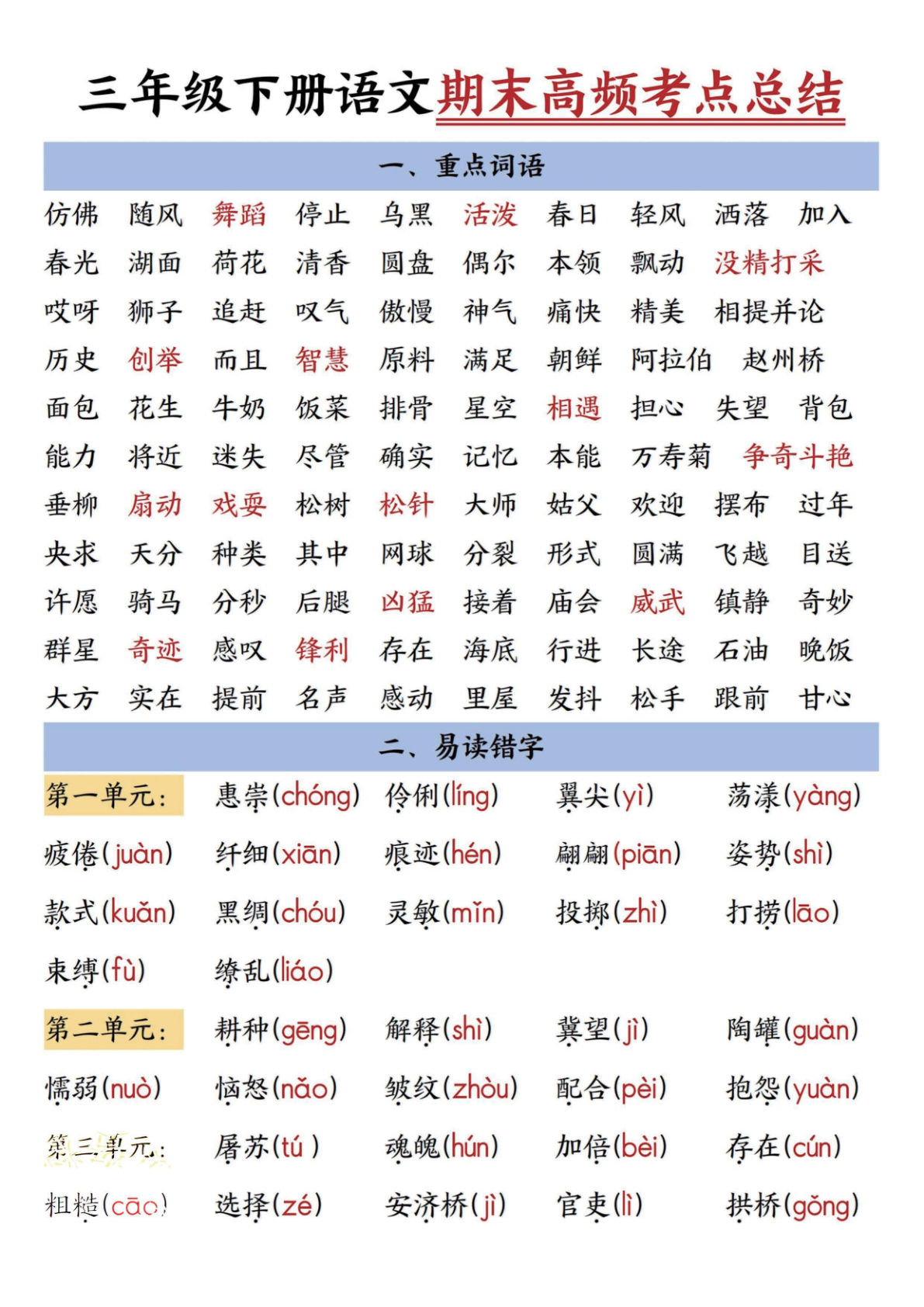 【期末高频考点总结】三年级下册语文