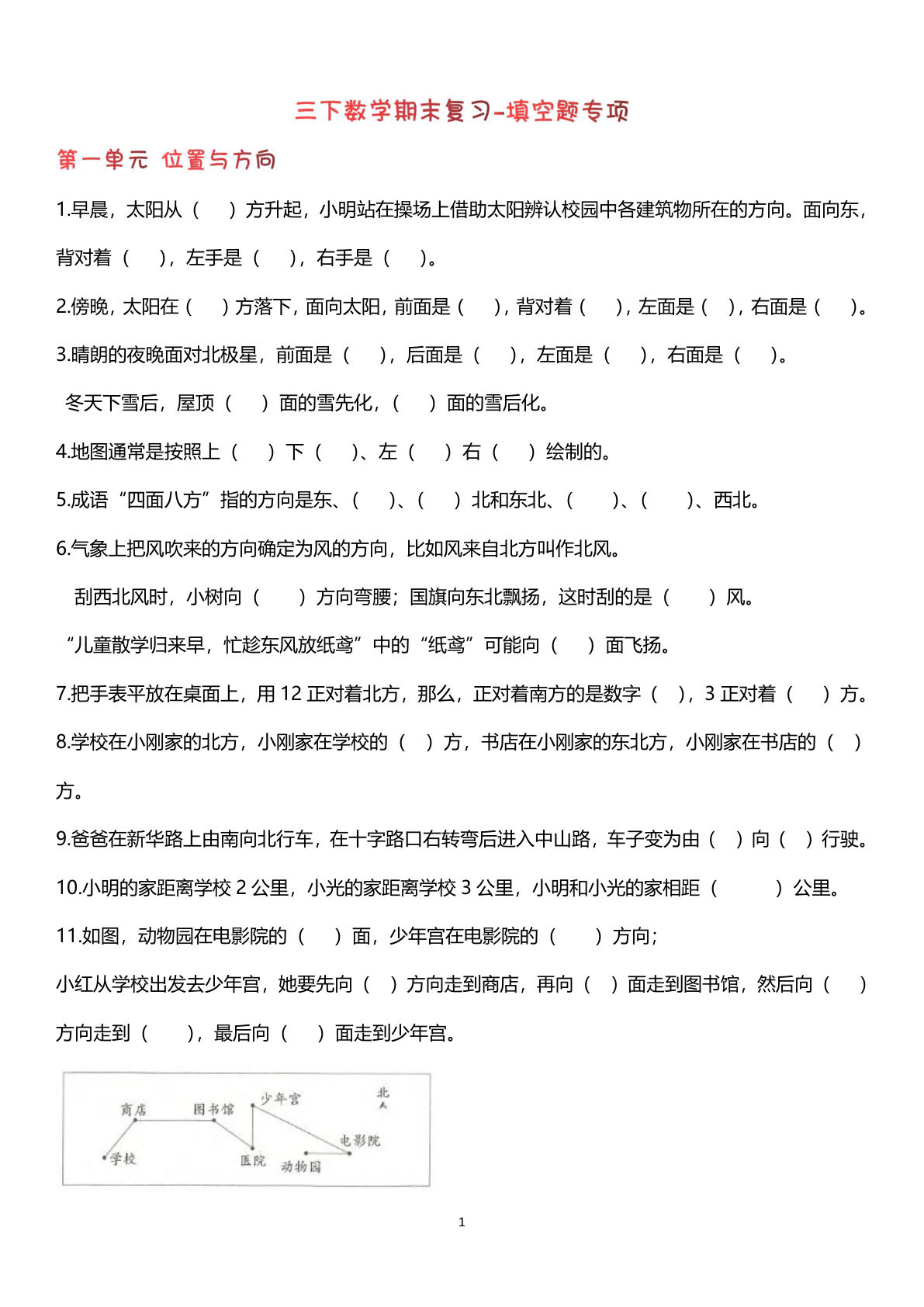 三年级下册数学【期末复习填空题专项】